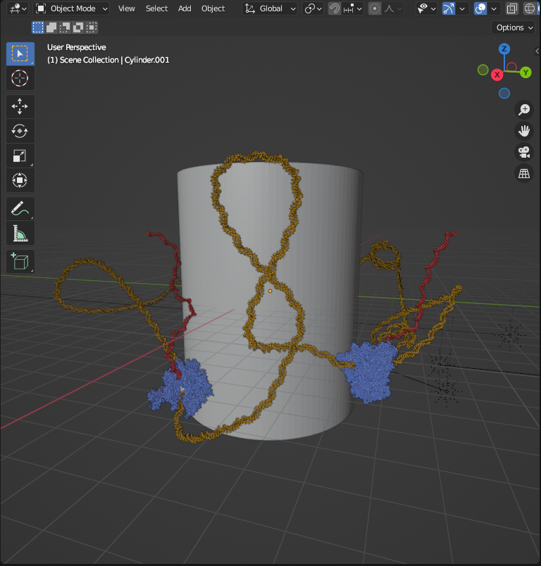 Initial mug design in Blender, showing chromatin wrapped around a mug